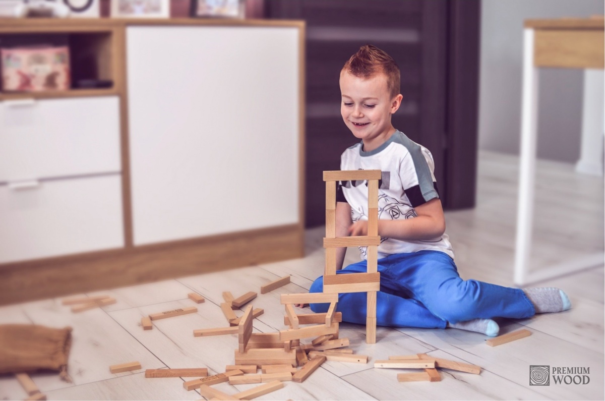Drewniane klocki konstrukcyjne z magnesami i stalowymi kulkami - Premium Wood