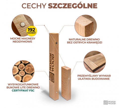 Drewniane klocki konstrukcyjne - magnetyczne