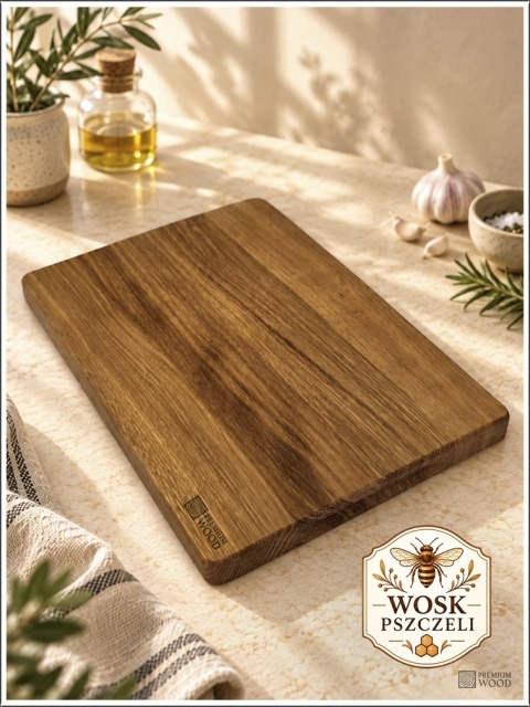 Dębowa deska do krojenia 29 × 19 cm – wosk pszczeli