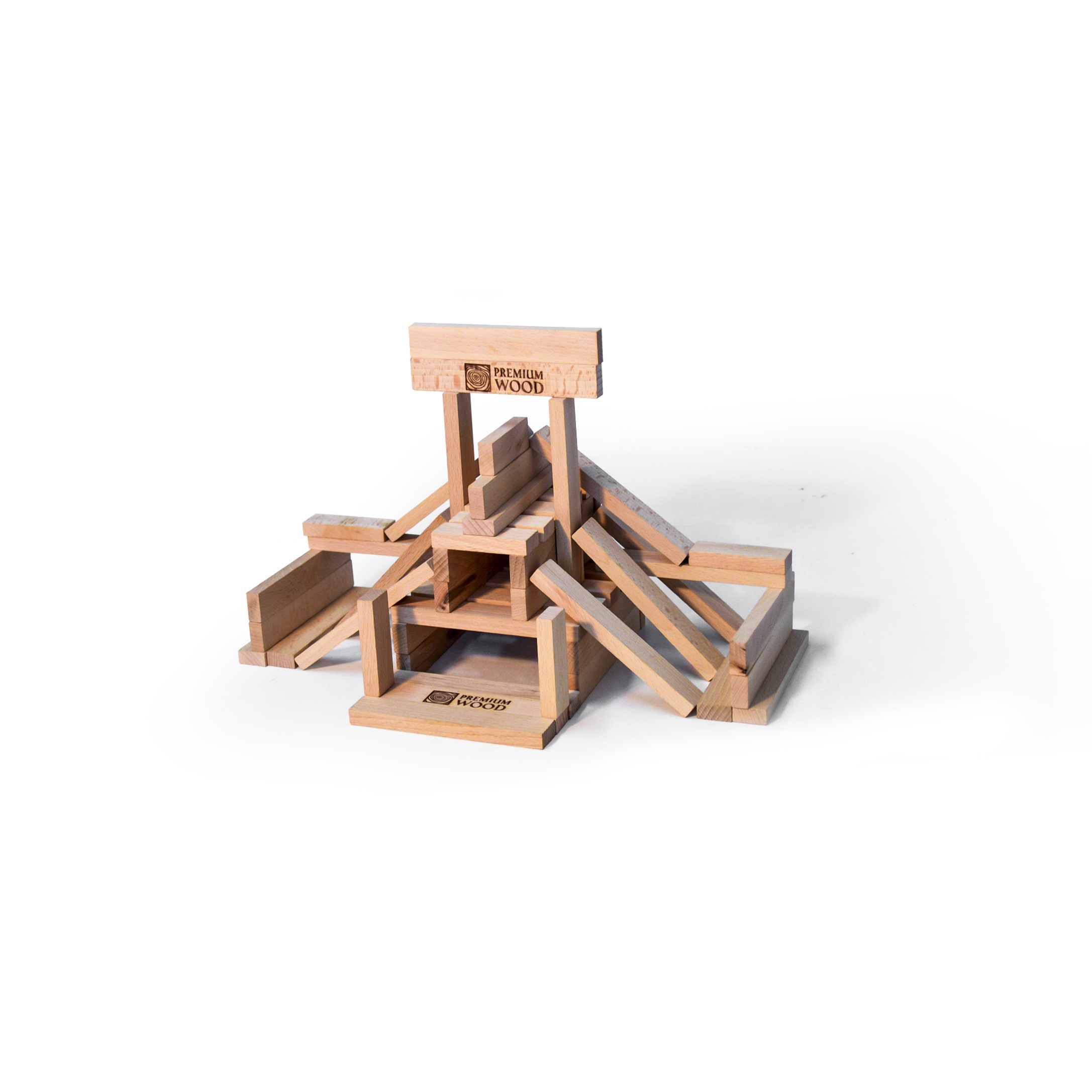 Domek i niewielka budowla z klasycznych klocków drewnianych Premium Wood