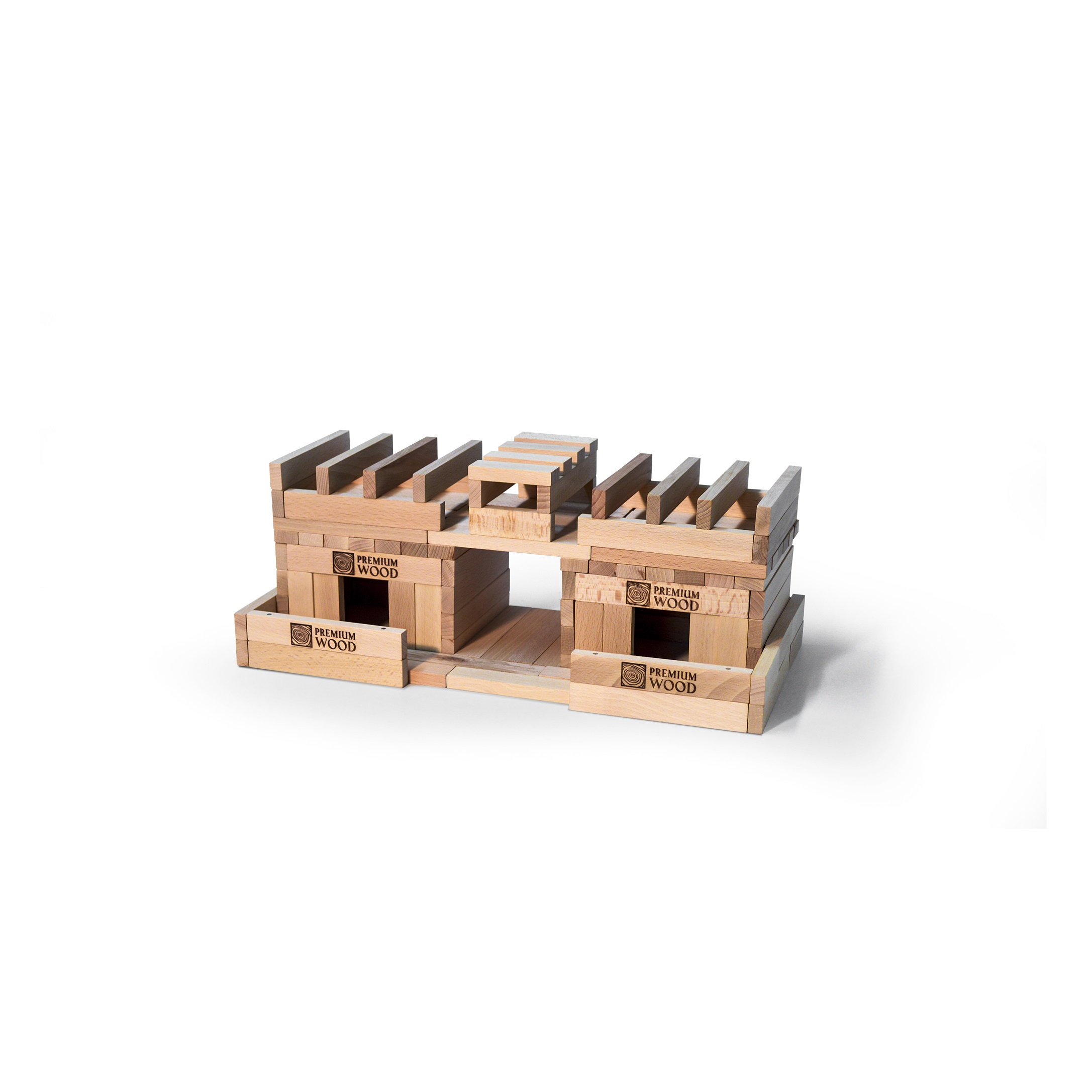 Most z klasycznych drewnianych klocków konstrukcyjnych Premium Wood
